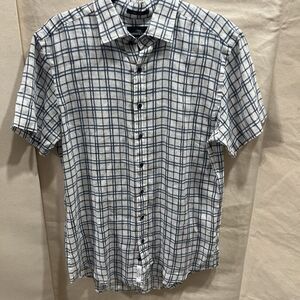 Rodd & Gunn Linen Shirt Mens‎ Medium White Blue Check Sports Fit Button Up NWOT